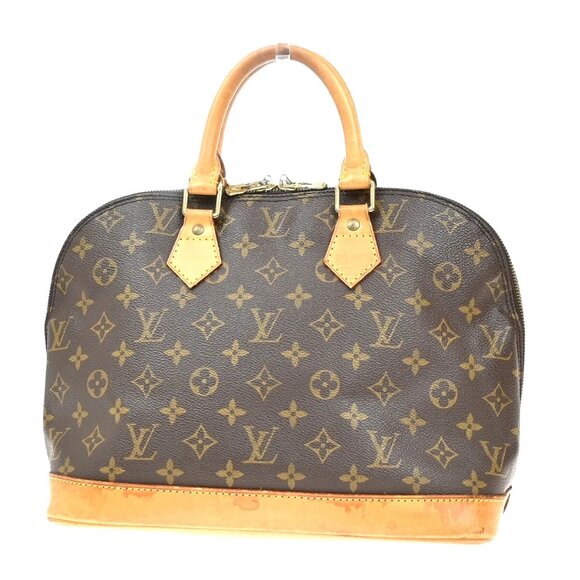 LOUIS VUITTON LV Logo Alma Hand Bag Monogram Leather Brown France M51130 88EF160 - Picture 1 of 16